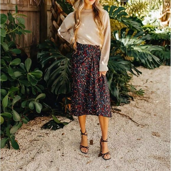 ba&sh Phoebe Midi Skirt Size Large 8 Multicolored Print Satin Career - Picture 3 of 16